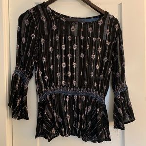 Francesca’s Blue Rain Cinched Waist Blouse